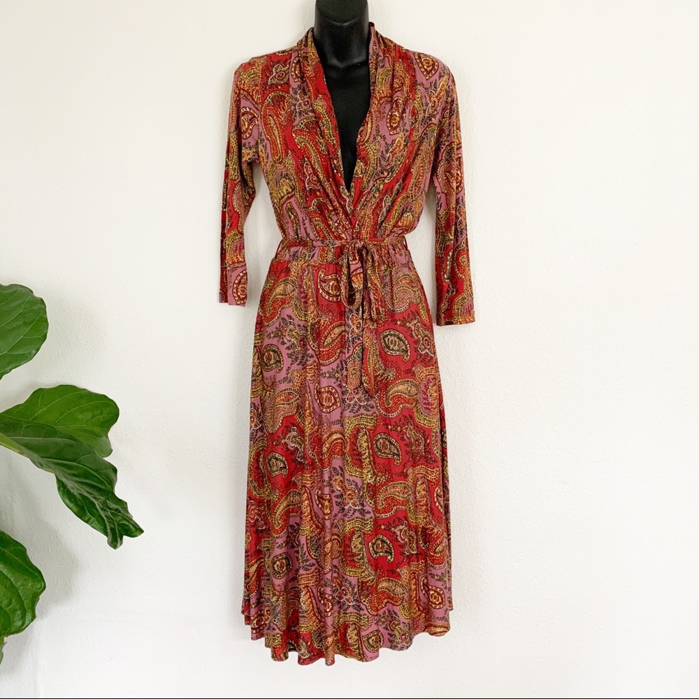 Anthropologie Mauve Paisley Midi Dress